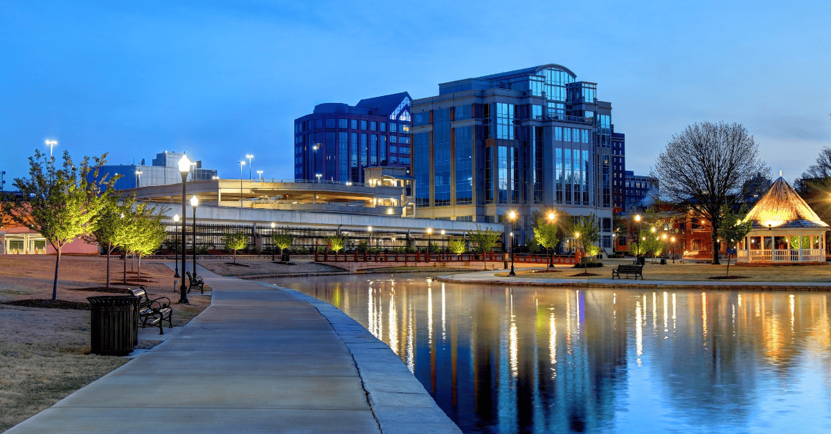 huntsville lake with city view at night