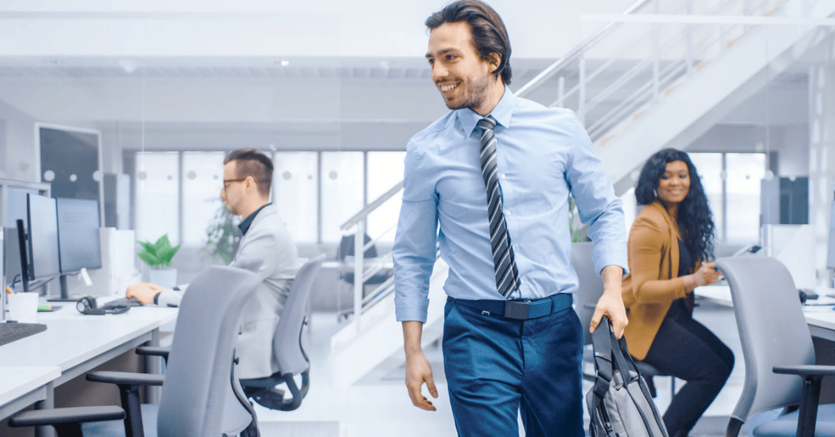 employee happily returning to office